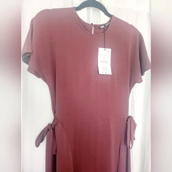 Zara Sz M Elegant Plum Midi Dress - Picture 4 of 6